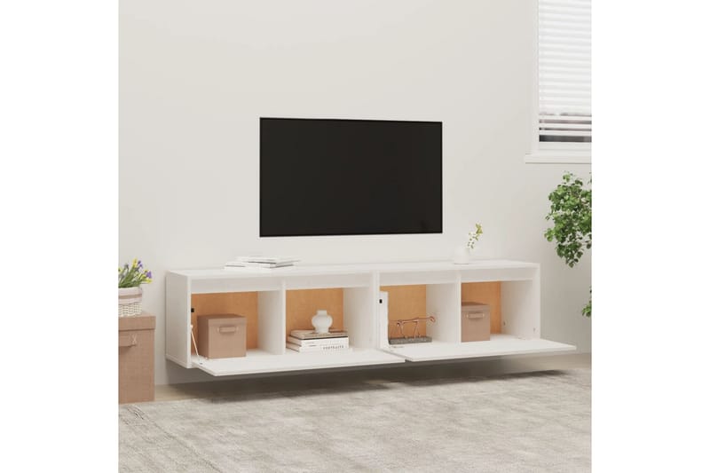 Väggskåp 2 st vit 80x30x35 cm massiv furu - Vit - Möbler - Tv möbel & mediamöbel - TV bänk & mediabänk