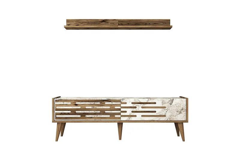 Valensiya Tv-möbelset 140x45 cm, Valnöt/Vit/Marmor