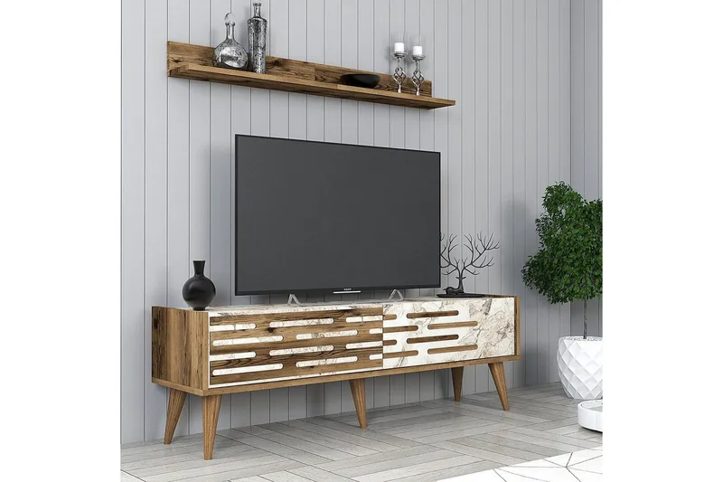 Valensiya Tv-möbelset 140x45 cm - Valnöt/Vit/Marmor - Möbler - Tv möbel & mediamöbel - TV-möbelset