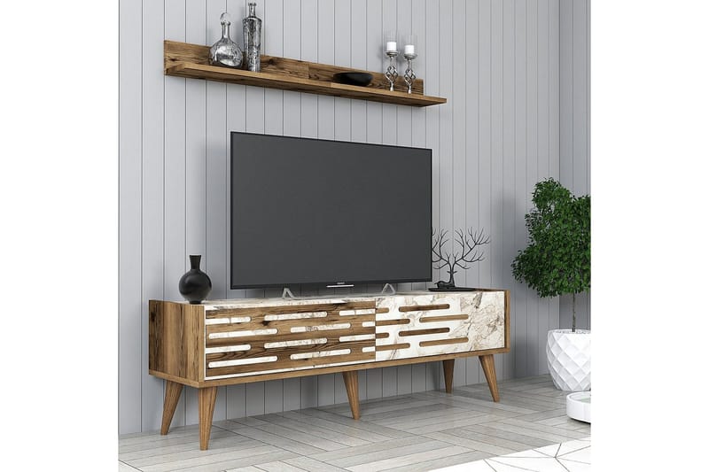 Valensiya Tv-möbelset 140x45 cm - Valnöt/Vit/Marmor - Möbler - Tv möbel & mediamöbel - TV-möbelset