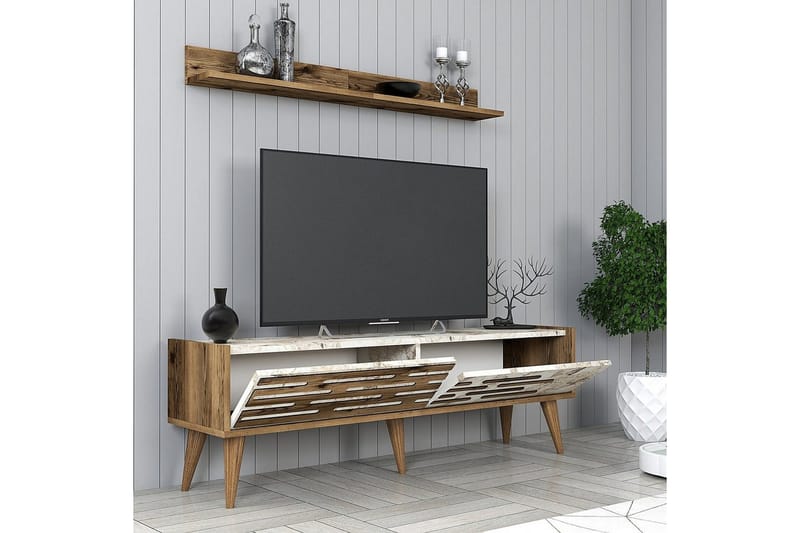 Valensiya Tv-möbelset 140x45 cm - Valnöt/Vit/Marmor - Möbler - Tv möbel & mediamöbel - TV-möbelset
