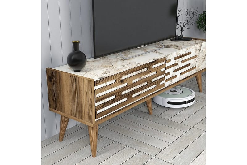 Valensiya Tv-möbelset 140x45 cm - Valnöt/Vit/Marmor - Möbler - Tv möbel & mediamöbel - TV-möbelset