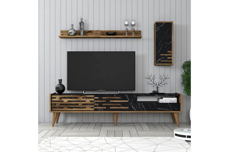 Valensiya Tv-skåp 180 cm - Valnöt/Svart/Marmor - Möbler - Tv möbel & mediamöbel - TV-möbelset