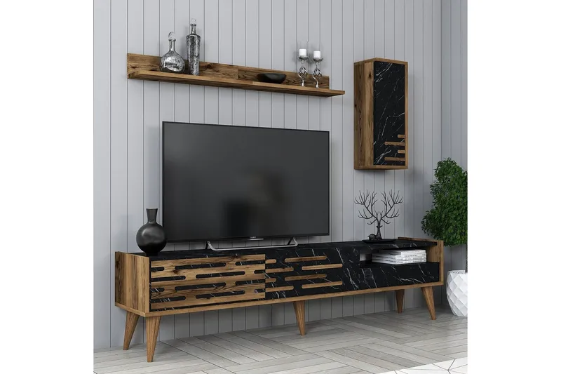 Valensiya Tv-skåp 180 cm - Valnöt/Svart/Marmor - Möbler - Tv möbel & mediamöbel - TV skåp