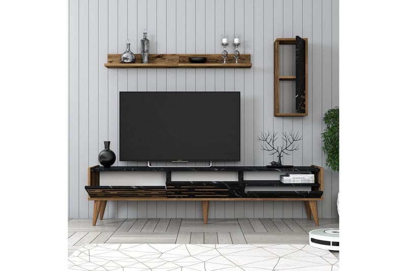 Valensiya Tv-skåp 180 cm - Valnöt/Svart/Marmor - Möbler - Tv möbel & mediamöbel - TV skåp