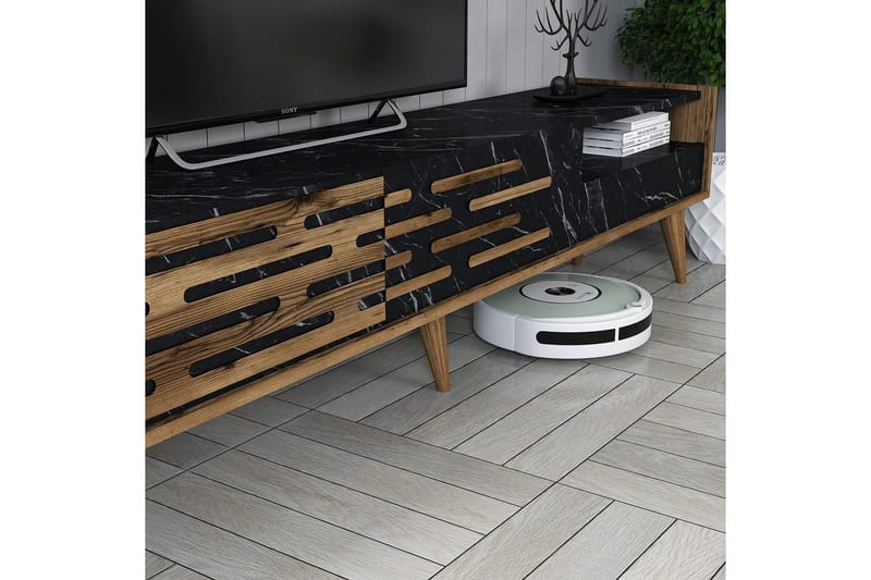 Valensiya Tv-skåp 180 cm - Valnöt/Svart/Marmor - Möbler - Tv möbel & mediamöbel - TV skåp