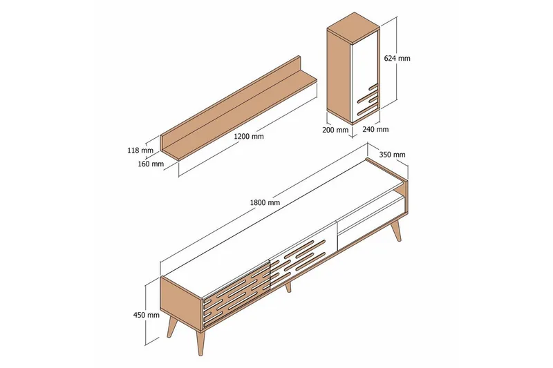 Valensiya Tv-skåp 180 cm - Valnöt/Svart/Marmor - Möbler - Tv möbel & mediamöbel - TV skåp