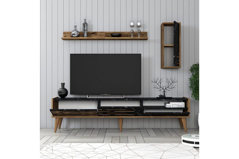 Valensiya Tv-skåp 180 cm - Valnöt/Svart/Marmor - Möbler - Tv möbel & mediamöbel - TV-möbelset