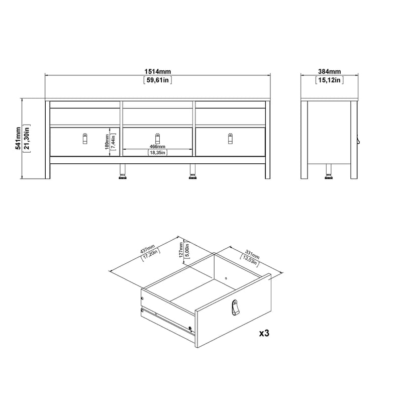 Vallvidera TV-bänk med 3 lådor 151 cm - Möbler - Tv möbel & mediamöbel - TV bänk & mediabänk