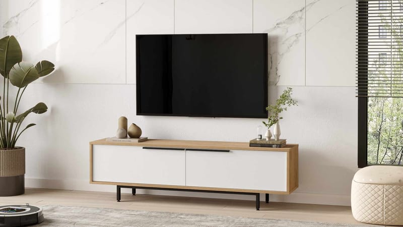 Valren TV-bänk 160x45,1x35,5 cm - Naturlig och vit - Möbler - Tv möbel & mediamöbel - TV bänk & mediabänk
