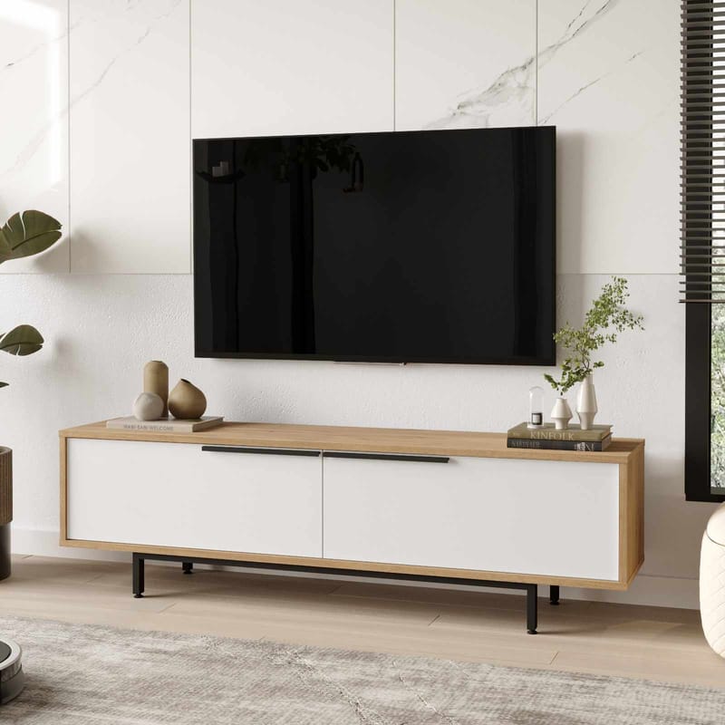 Valren TV-bänk 160x45,1x35,5 cm - Naturlig och vit - Möbler - Tv möbel & mediamöbel - TV bänk & mediabänk