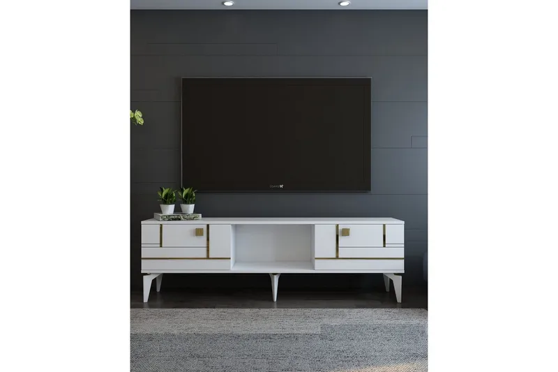 Varno Tv-bänk 150 cm - Vit/Guld - Möbler - Tv möbel & mediamöbel - TV bänk & mediabänk