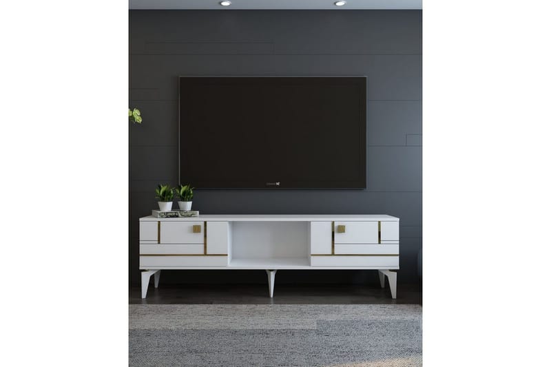 Varno Tv-bänk 150 cm - Vit/Guld - Möbler - Tv möbel & mediamöbel - TV bänk & mediabänk
