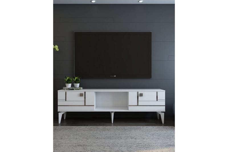 Varno Tv-bänk 150 cm - Vit/Silver - Möbler - Tv möbel & mediamöbel - TV bänk & mediabänk