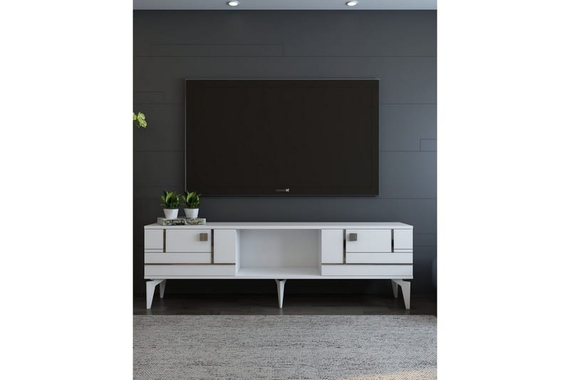 Varno Tv-bänk 150 cm - Vit/Silver - Möbler - Tv möbel & mediamöbel - TV bänk & mediabänk