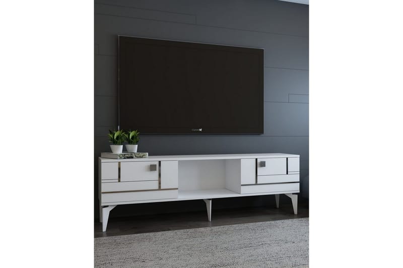 Varno Tv-bänk 150 cm - Vit/Silver - Möbler - Tv möbel & mediamöbel - TV bänk & mediabänk
