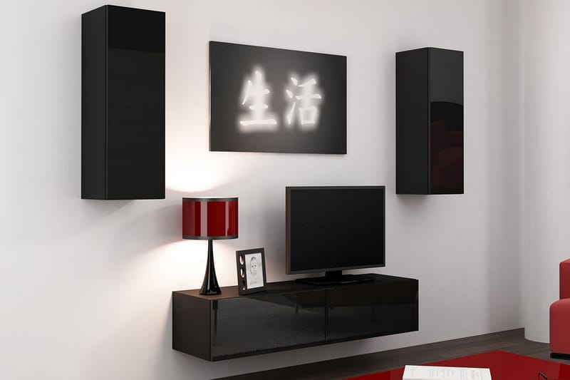 Vasil TV-möbelset 210x40x180 cm, Svart/Vit