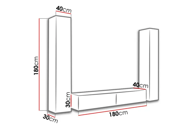 Vasil TV-möbelset 260x40x180 cm - Svart/Vit - Möbler - Tv möbel & mediamöbel - TV-möbelset