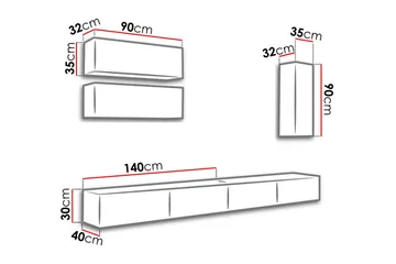 Vasil TV-möbelset 280x40x180 cm - Svart/Vit - Möbler - Tv möbel & mediamöbel - TV-möbelset