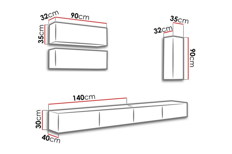 Vasil TV-möbelset 280x40x180 cm - Svart/Vit - Möbler - Tv möbel & mediamöbel - TV-möbelset