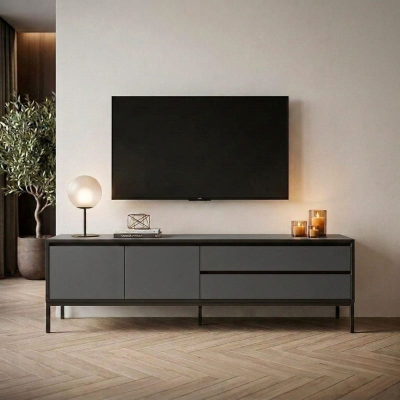 Velar TV-bänk 180x55x40 cm - antracit, wood black, svart - Möbler - Tv möbel & mediamöbel - TV bänk & mediabänk