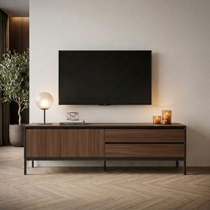 Velar TV-bänk 180x55x40 cm - Milano Walnut, Wood Black, Black - Möbler - Tv möbel & mediamöbel - TV bänk & mediabänk