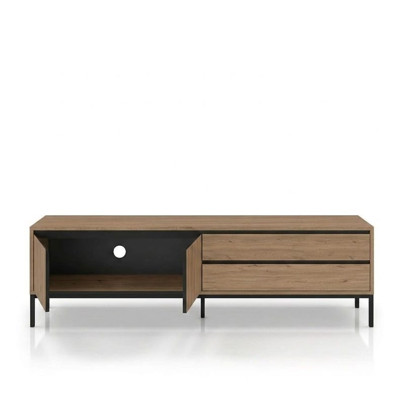 Velar TV-bänk 180x55x40 cm - naturfärgad ek, trä svart, svart - Möbler - Tv möbel & mediamöbel - TV bänk & mediabänk