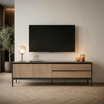 Velar TV-bänk 180x55x40 cm - naturfärgad ek, trä svart, svart - Möbler - Tv möbel & mediamöbel - TV bänk & mediabänk