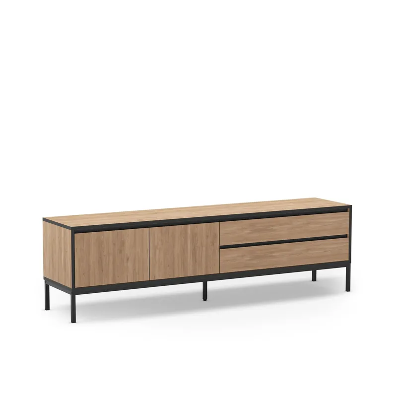Velar TV-bänk 180x55x40 cm - naturfärgad ek, trä svart, svart - Möbler - Tv möbel & mediamöbel - TV bänk & mediabänk