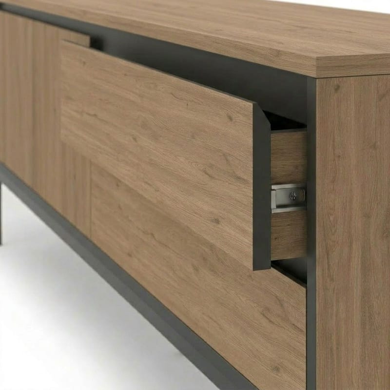Velar TV-bänk 180x55x40 cm - naturfärgad ek, trä svart, svart - Möbler - Tv möbel & mediamöbel - TV bänk & mediabänk