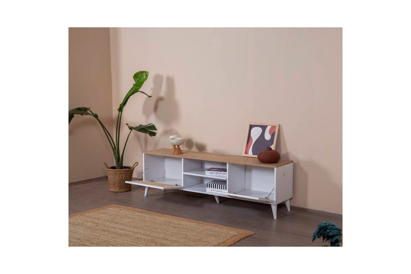 Velin Tv-bänk 55 cm - Mediumfärgat trä/Vit - Möbler - Tv möbel & mediamöbel - TV bänk & mediabänk