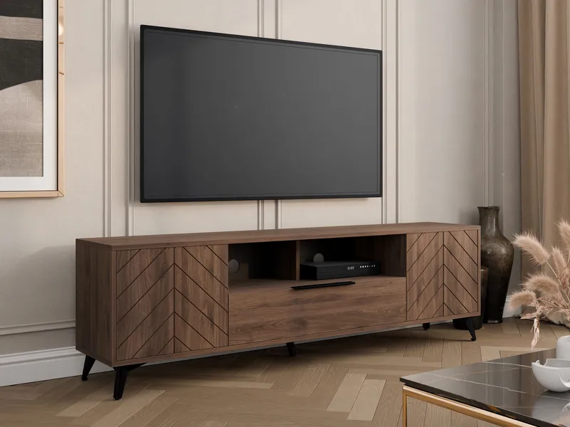 Vemdalen Golvstående TV Bänk 204 cm med Förvaring i Mörkt Trä - Brun - Möbler - Tv möbel & mediamöbel - TV bänk & mediabänk