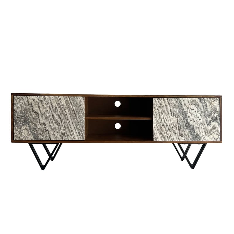 Venlor TV-bänk 150x56x35 cm i massivt sheeshamträ med vit stenlook - Vit - Möbler - Tv möbel & mediamöbel - TV bänk & mediabänk