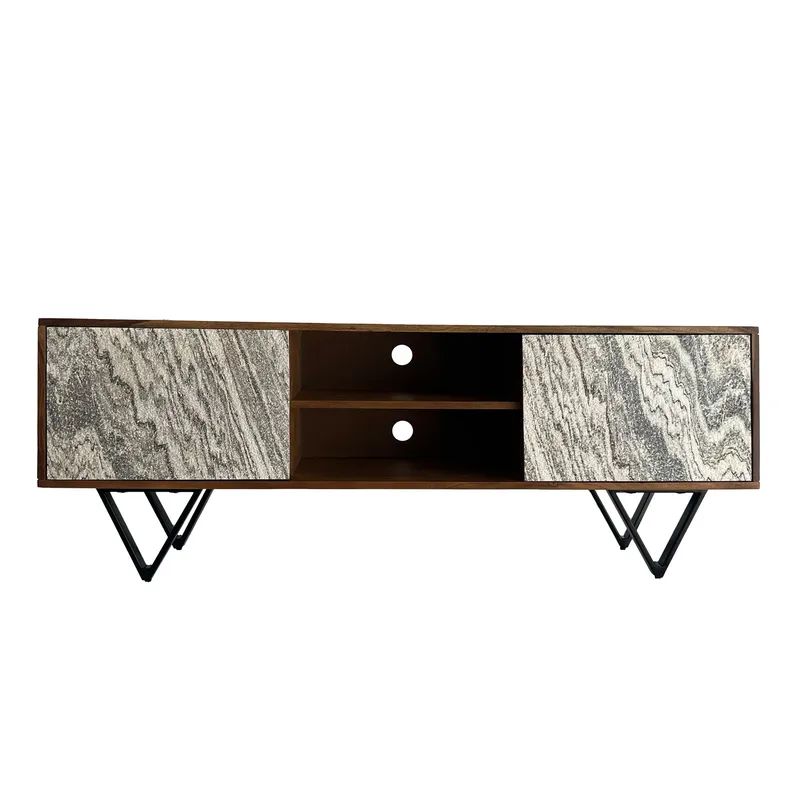 Venlor TV-bänk 150x56x35 cm i massivt sheeshamträ med vit stenlook, Vit
