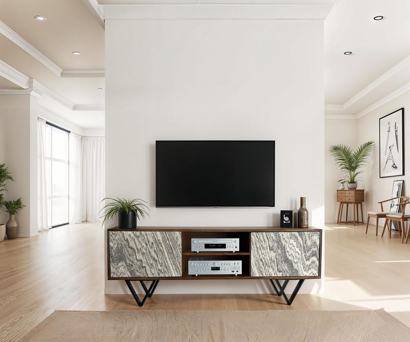 Venlor TV-bänk 150x56x35 cm i massivt sheeshamträ med vit stenlook - Vit - Möbler - Tv möbel & mediamöbel - TV bänk & mediabänk