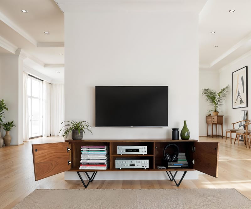Venlor TV-bänk 150x56x35 cm i massivt sheeshamträ med vit stenlook - Vit - Möbler - Tv möbel & mediamöbel - TV bänk & mediabänk