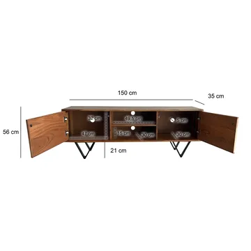 Venlor TV-bänk 150x56x35 cm i massivt sheeshamträ med vit stenlook - Vit - Möbler - Tv möbel & mediamöbel - TV bänk & mediabänk