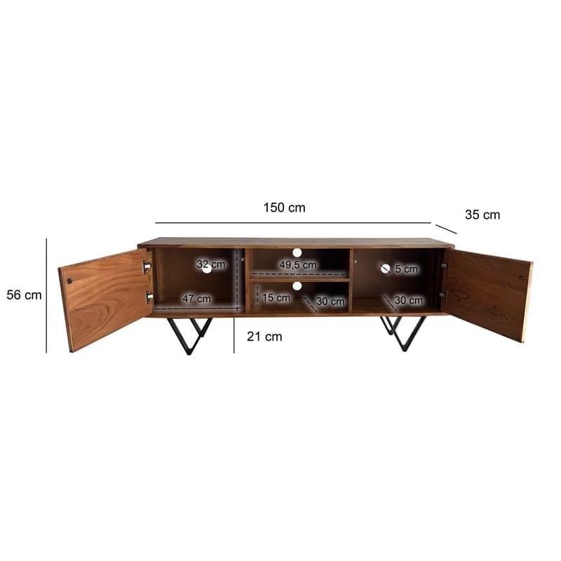 Venlor TV-bänk 150x56x35 cm i massivt sheeshamträ med vit stenlook - Vit - Möbler - Tv möbel & mediamöbel - TV bänk & mediabänk