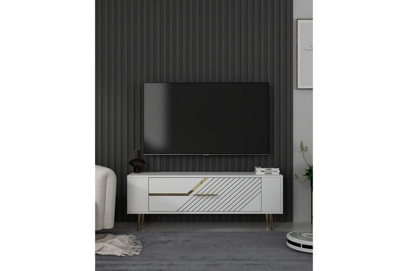 Veynor Tv-bänk 120 cm - Vit/Guld - Möbler - Tv möbel & mediamöbel - TV bänk & mediabänk
