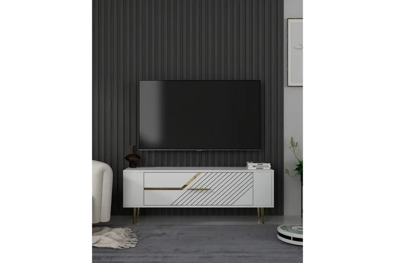 Veynor Tv-bänk 120 cm - Vit/Guld - Möbler - Tv möbel & mediamöbel - TV bänk & mediabänk