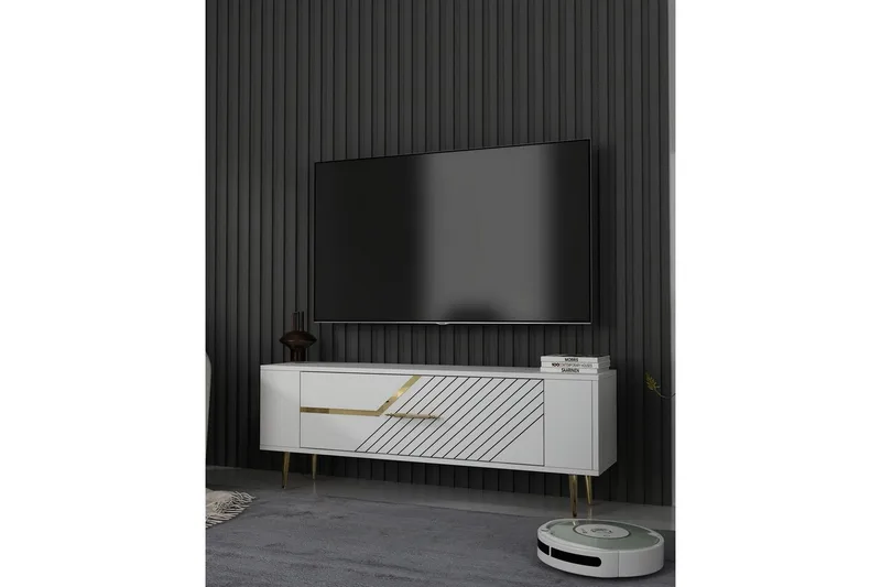 Veynor Tv-bänk 120 cm - Vit/Guld - Möbler - Tv möbel & mediamöbel - TV bänk & mediabänk