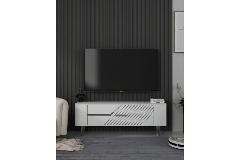 Veynor Tv-bänk 120 cm - Vit/Silver - Möbler - Tv möbel & mediamöbel - TV bänk & mediabänk