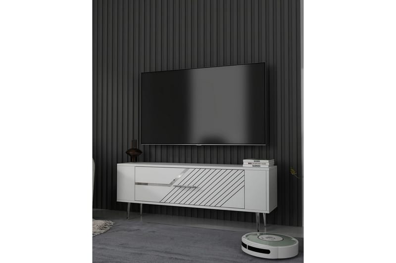 Veynor Tv-bänk 120 cm - Vit/Silver - Möbler - Tv möbel & mediamöbel - TV bänk & mediabänk