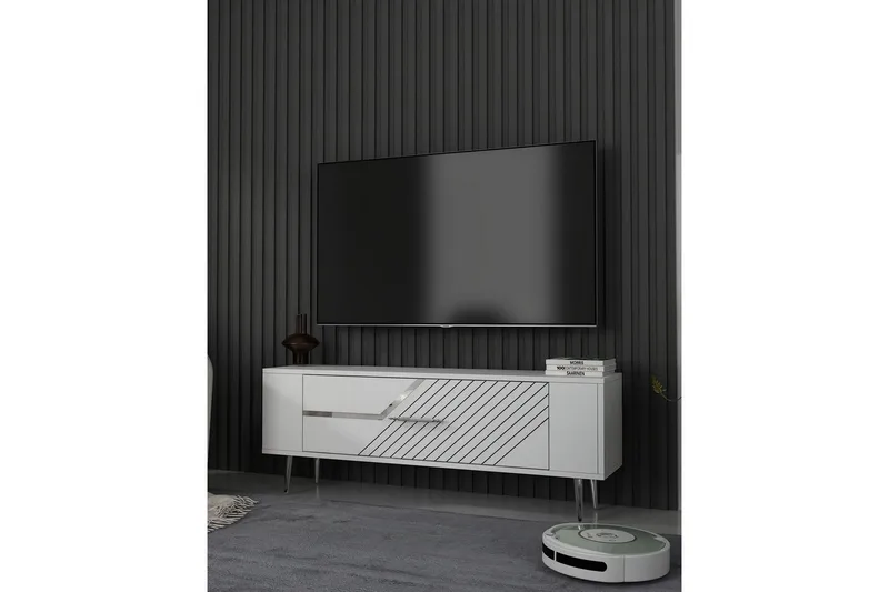 Veynor Tv-bänk 120 cm - Vit/Silver - Möbler - Tv möbel & mediamöbel - TV bänk & mediabänk