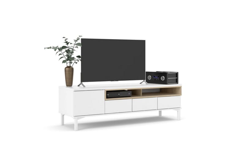 Virender Golvstående TV-bänk 155,7 cm med Förvaring i Ek - Vit|Beige - Möbler - Tv möbel & mediamöbel - TV bänk & mediabänk