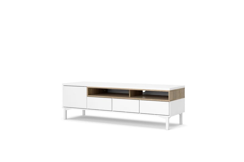 Virender Golvstående TV-bänk 155,7 cm med Förvaring i Ek, Vit|Beige