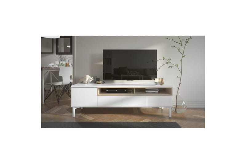 Virender Golvstående TV-bänk 155,7 cm med Förvaring i Ek - Vit|Beige - Möbler - Tv möbel & mediamöbel - TV bänk & mediabänk