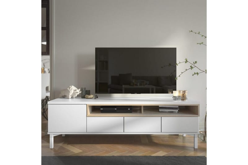 Virender Golvstående TV-bänk 155,7 cm med Förvaring i Ek - Vit|Beige - Möbler - Tv möbel & mediamöbel - TV bänk & mediabänk
