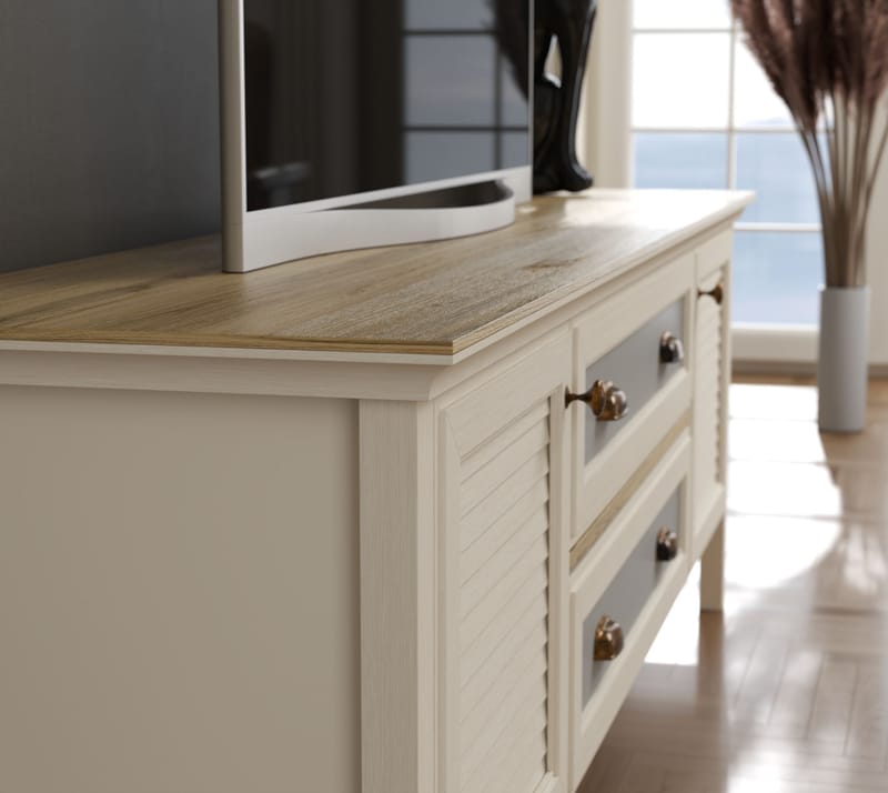 Vopira TV-bänk 180 cm - Crème, ek, grå - Möbler - Tv möbel & mediamöbel - Mediastativ & väggfäste