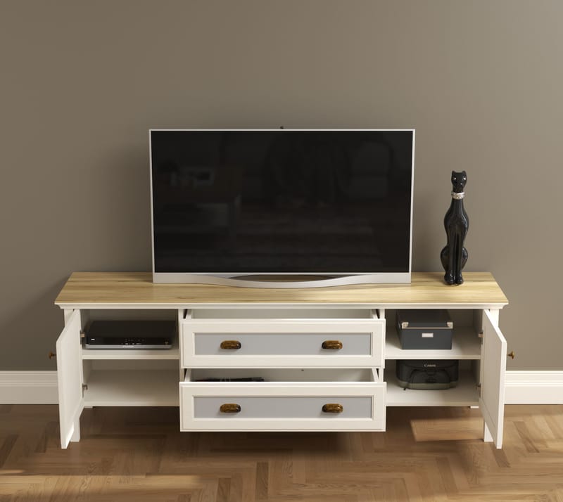 Vopira TV-bänk 180 cm - Crème, ek, grå - Möbler - Tv möbel & mediamöbel - Mediastativ & väggfäste